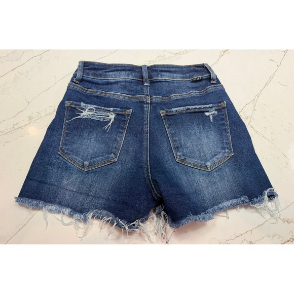 Risen Jeans Womens High Rise Distressed Raw Hem Denim Shorts Dark Wash S - Picture 2 of 10